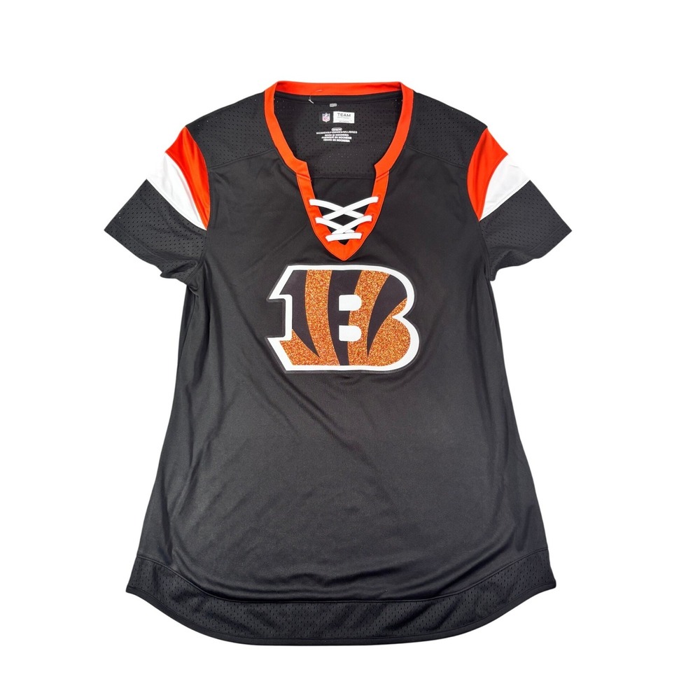 NFL Team Apparel Cincinnati Bengals Womens Jersey Top Black Orange Lace Up M